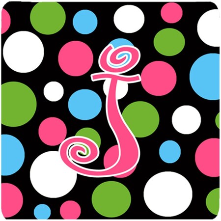 Carolines Treasures Monogram - Polkadots And Pink Foam Coasters - Set 4- Initial Letter J CJ1038-JFC
